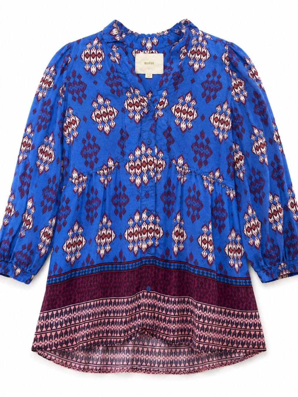 Maeve Anthropologie Blue Boho Printed Peplum Blouse Top Size 6